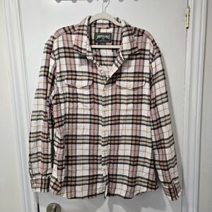 American Eagle Pink and Cream Plaid Flannel